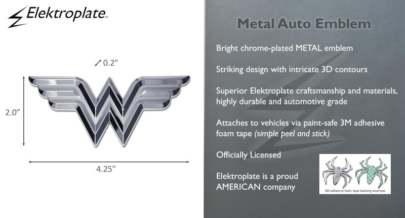Elektroplate Officially Licensed DC Comics Wonder Woman All Metal 3D Chrome Superhero Emblem for Cars, Trucks, and All Auto | Universal Fit at 4.25" x 2.0"| Weatherproof - Image 3